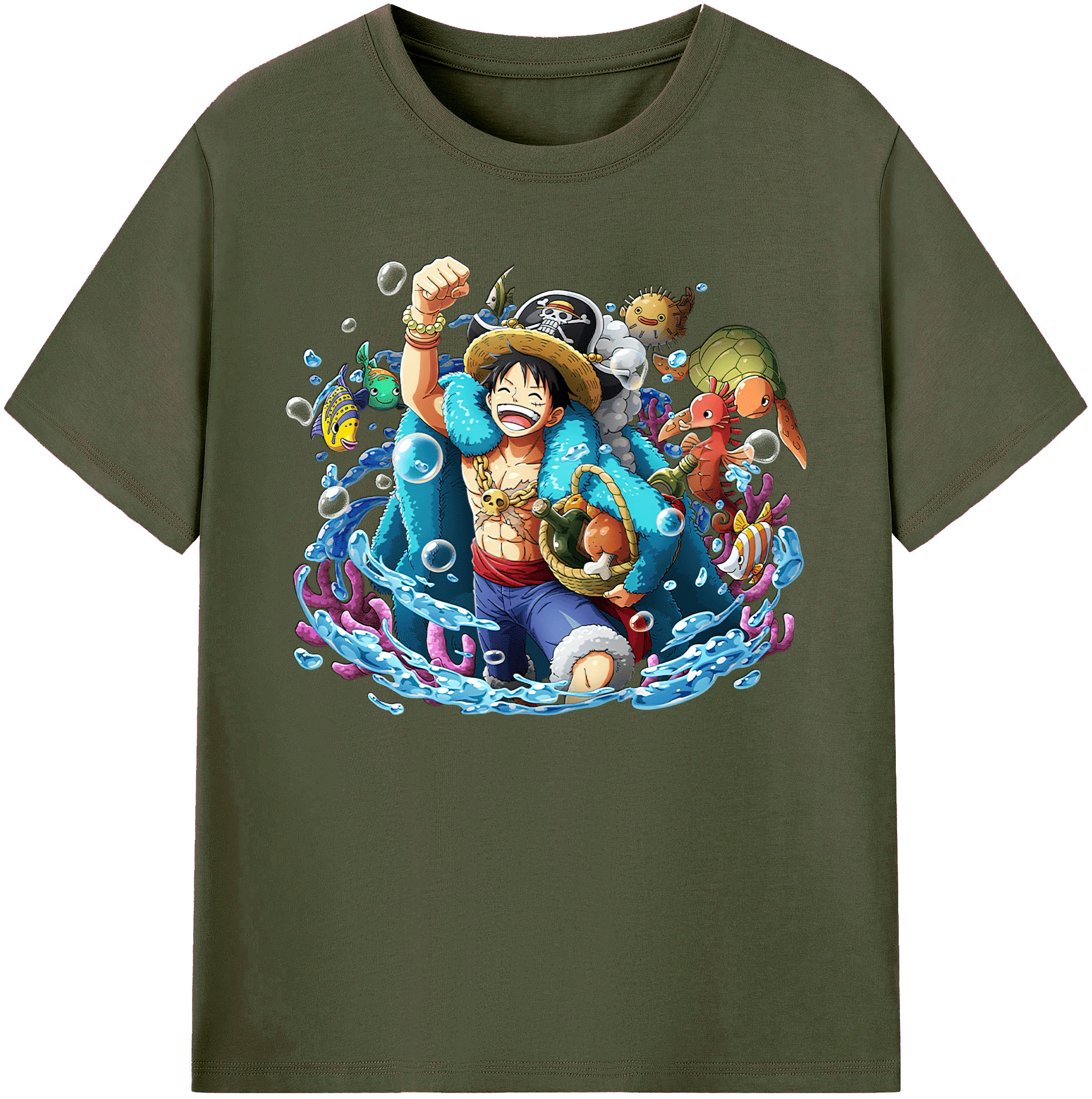 ワンピース モンキー・D・ルフィ ONE PIECE Monkey D. Luffy 綿100％ メンズ半袖Tシャツ｜肌触りやわらか＆通気性